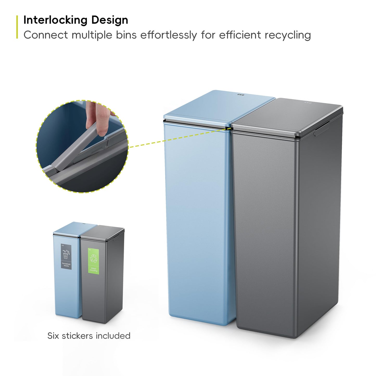 EKO Morandi Kitchen Bin, Plastic Touch Top Recycling Bin For Kitchen & Home, Large Push Top Bin, Dark Grey, 40 Litre