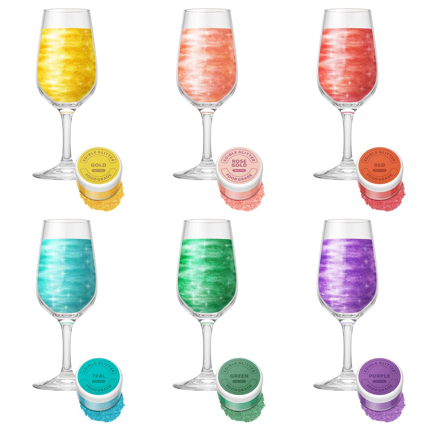 Edible Glitter for Drinks 6 Colours - Waysroma Edible Lustre Dust Set Edible Cake Decorations Drink Glitter Food Colouring Powder for Cocktails,