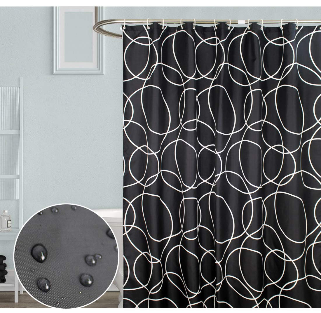 Tennove Shower Curtain 240 x 200cm Mildew Resistant Geometric Thick Polyester Fabric Black Bathroom Shower Curtain Waterproof Washable Bath Curtain