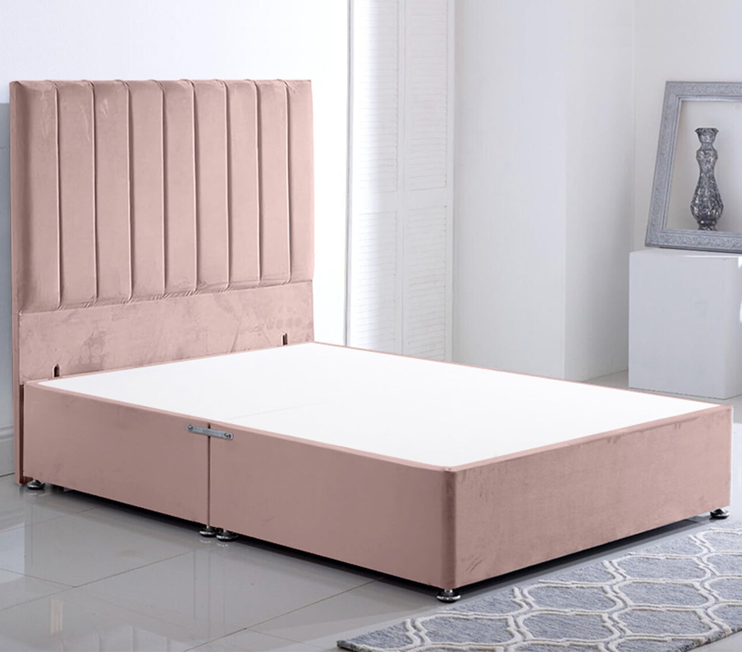 ComfoRest - Modern 4FT Stripe Small Double Divan Bed Frame, NO DRAWER - Bed Base Only - NO Mattress Included - Chic 54" Headboard Feature, Ready for