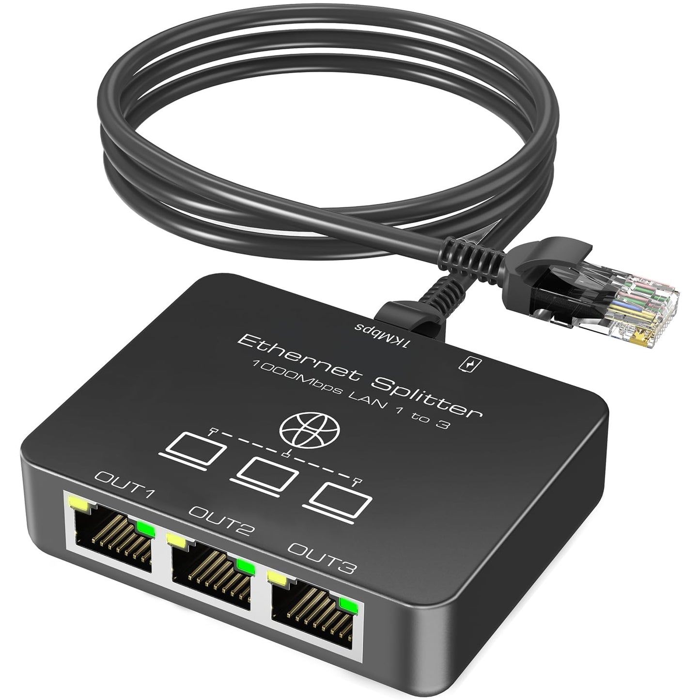 KiWiBiRD Ethernet Splitter 1 to 3, RJ45 Lan 1000Mbps Internet Gigabit Network Switch 3 Port Adapter for Cat 8 7 6 5e 5 Cable, Compatible with Router