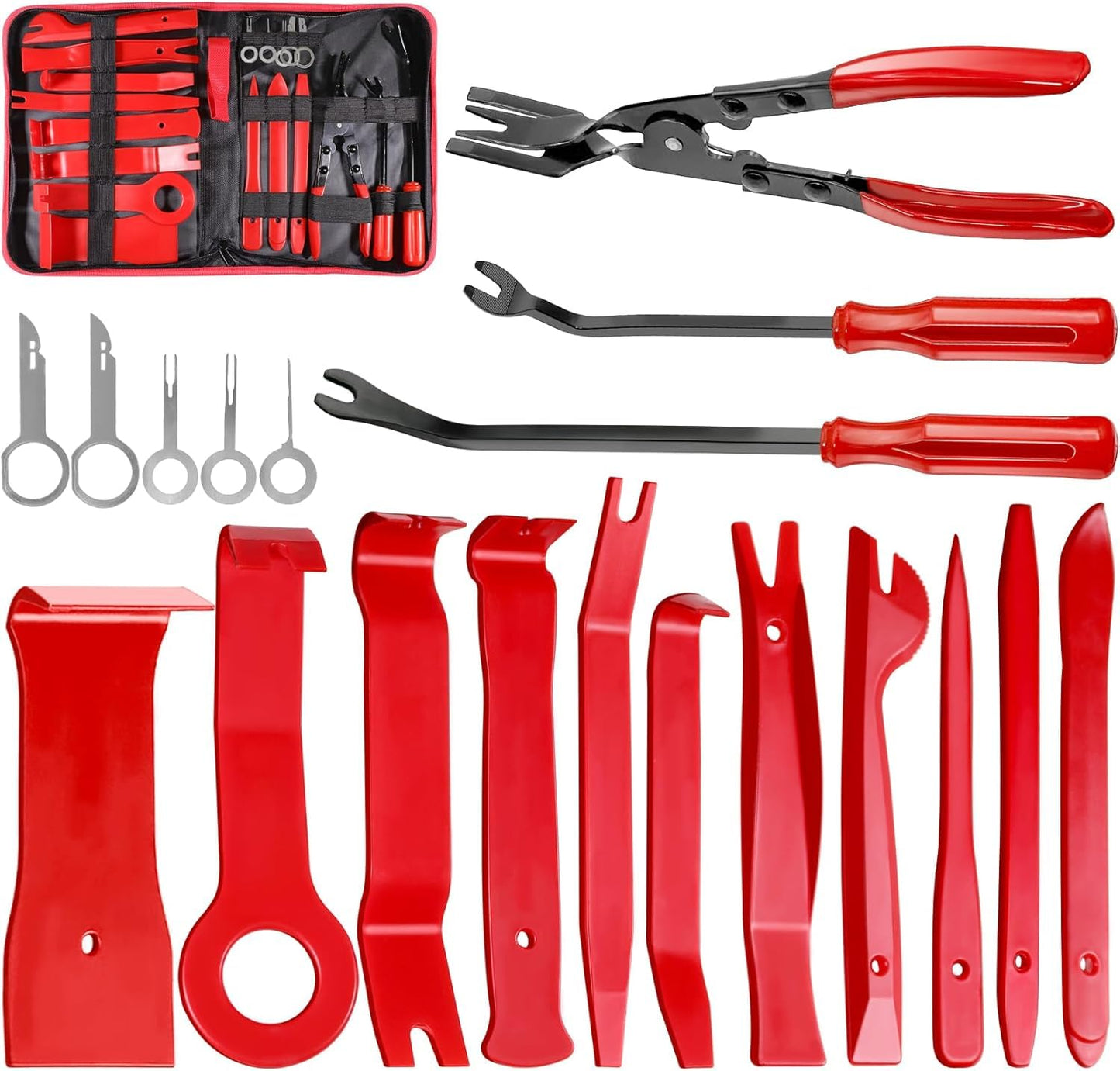 XQX 19 Pcs Trim Removal Tool, Auto Clip Pliers Fastener Remover Set, Pry Tool Repair Kit, Fastener Clips Removal Car Tool for Panel, Audio, Dash,