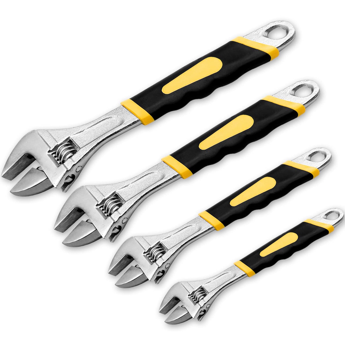 WAIZHIUA 4 Piece Adjustable Spanner Set - 150mm 200mm 250mm 310mm Wrench, Metric Scale Marked, Ergonomic Grip, Hand Tools for Home, Garage, Auto