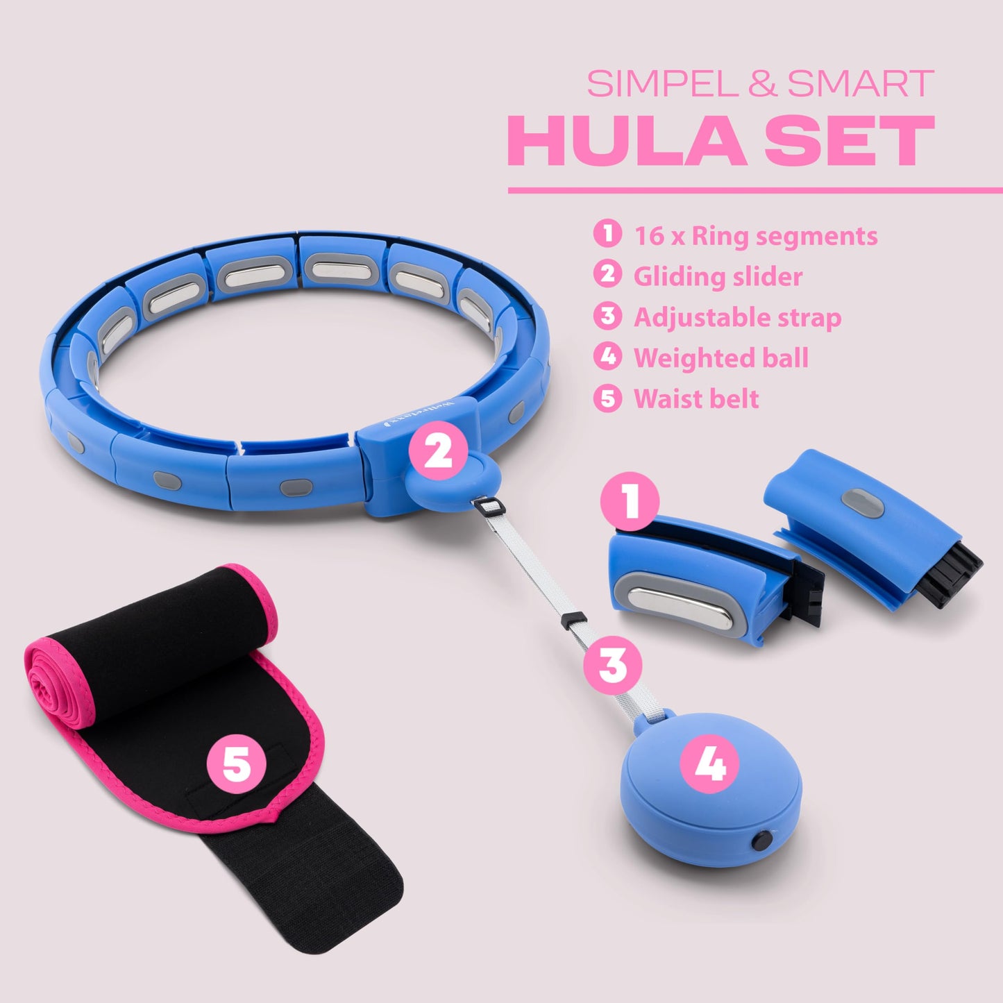 WELLRELAXX Weighted Hula Hoop for Adults includes Waist Slimmer Belt | Quiet | Circumference up to 113 cm (44.5 in) | Smart Hula Hoop with Weight Ball
