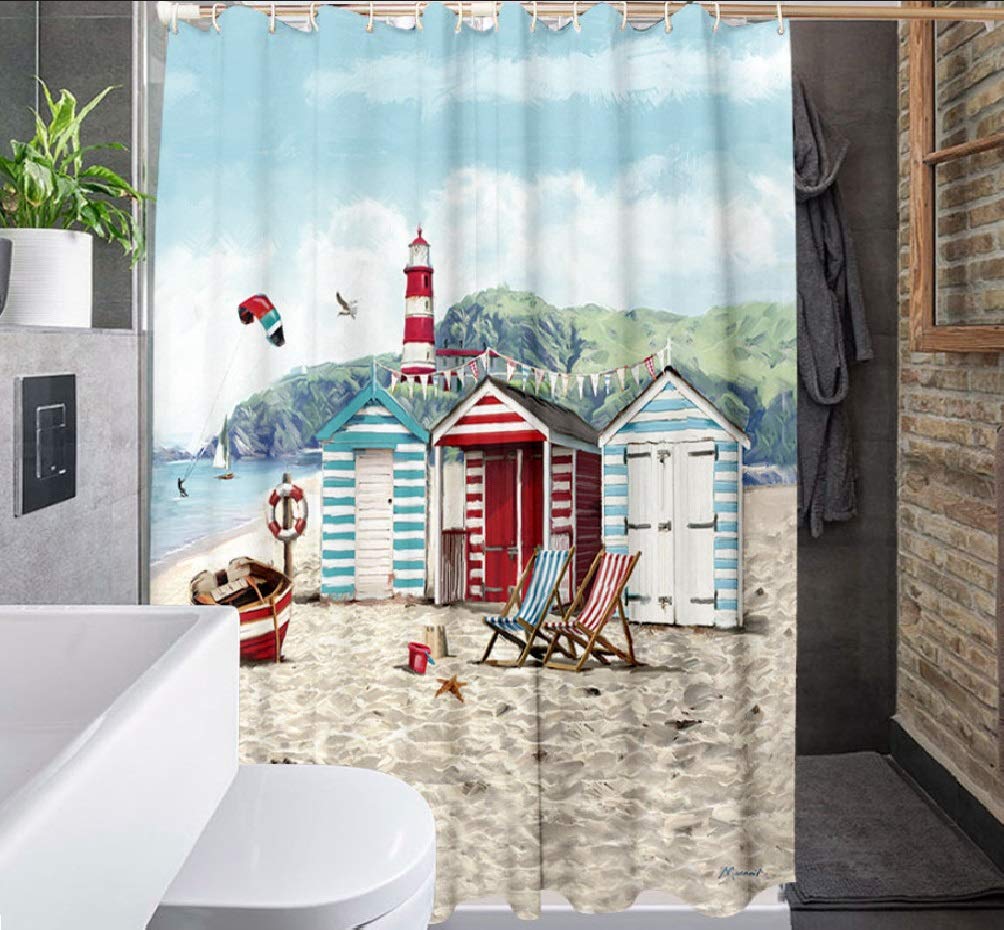 SCVBLJS Beach Hut Shower Curtain Waterproof Bathroom Bathtub Polyester Fabric Bathroom Shower Curtain With Hooks 180X180Cm ?