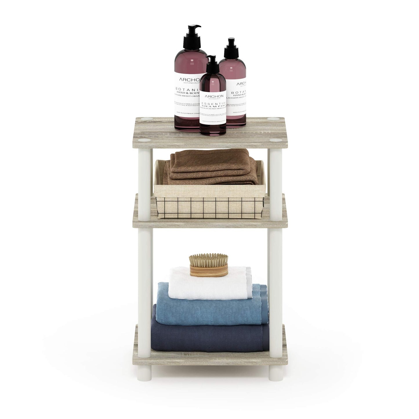 Furinno JUST Side Table, 3-Tier End Table, Open Shelves Night Stand, Bedside Table, Toolless Assembly, for Living Room, Bedroom, Sonoma Oak