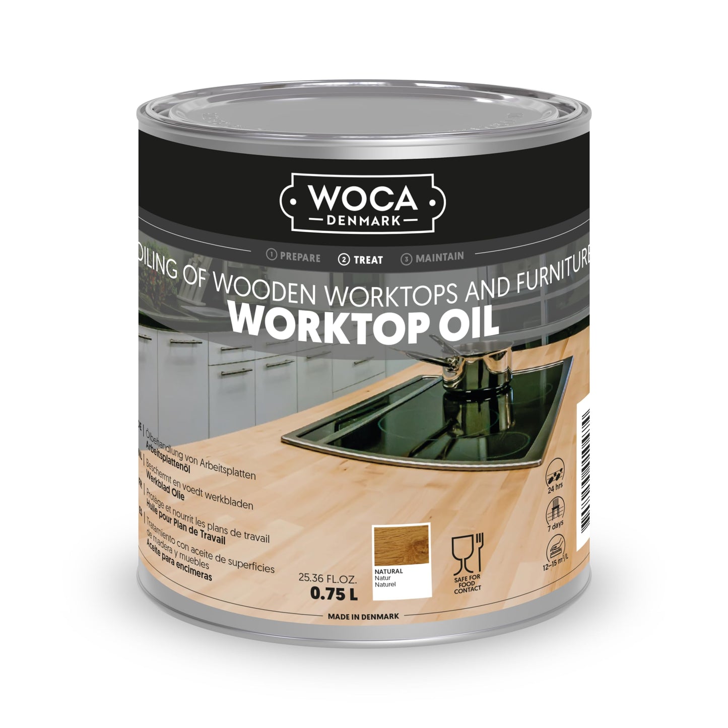 WOCA Denmark Worktop Oil Natural |750 ml| Finish & Restore Wood Butcher Block countertops, Cutting Boards, Kitchen Furniture and Other Wood Items