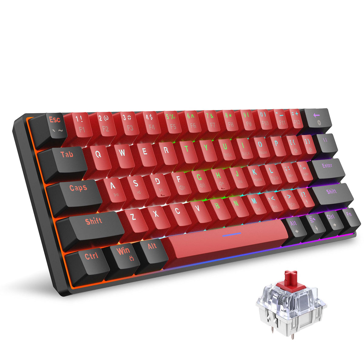 Snpurdiri 60% Compact Size Mechanical Gaming Keyboard - Red Switches | USB-C Wired | UK Compatible US Layout | 16.8M RGB Backlit | Portable for PC &