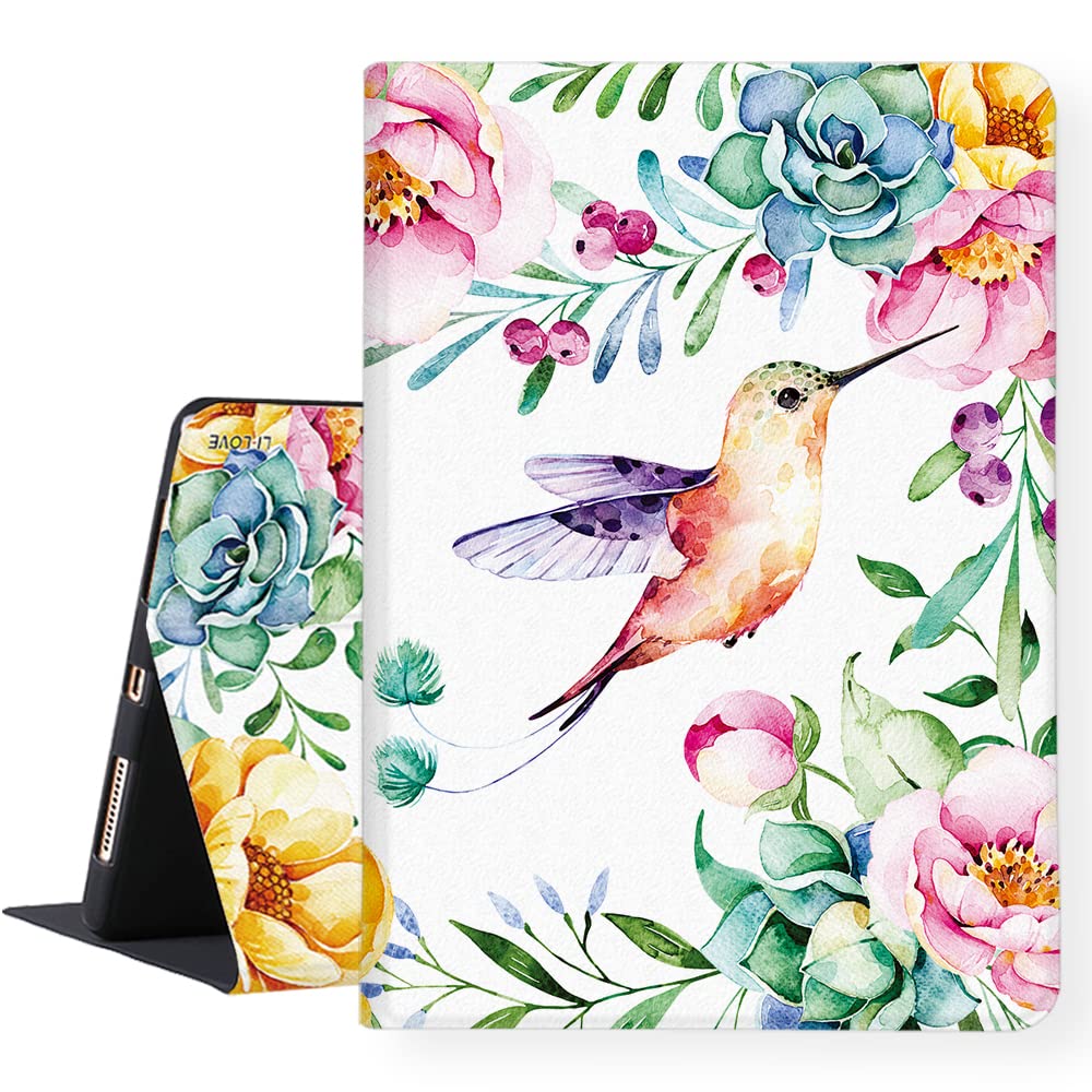 LI-LOVE Case for iPad A16 11 inch 2025 (11th Gen), iPad 10th Generation 10.9 inch 2022, Soft TPU Hummingbird Flower Folio Stand Cover Adjustable