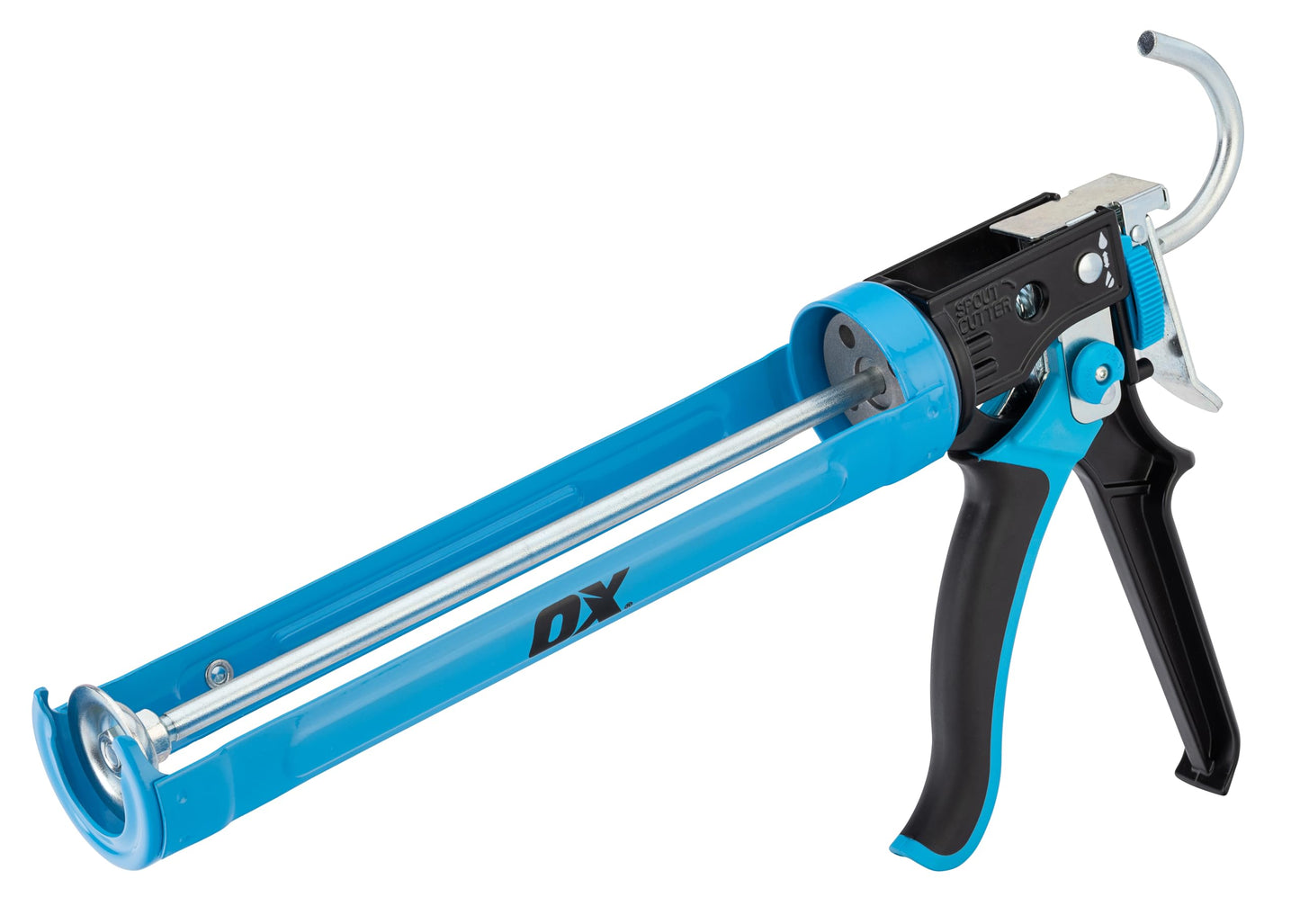 OX Heavy-Duty Caulk Gun 400mL ? Dual Thrust Ratios 25:1 & 12:1, Dripless On/Off Switch, Built-in Spout Cutter & Seal Punch, Ergonomic Handle ? for