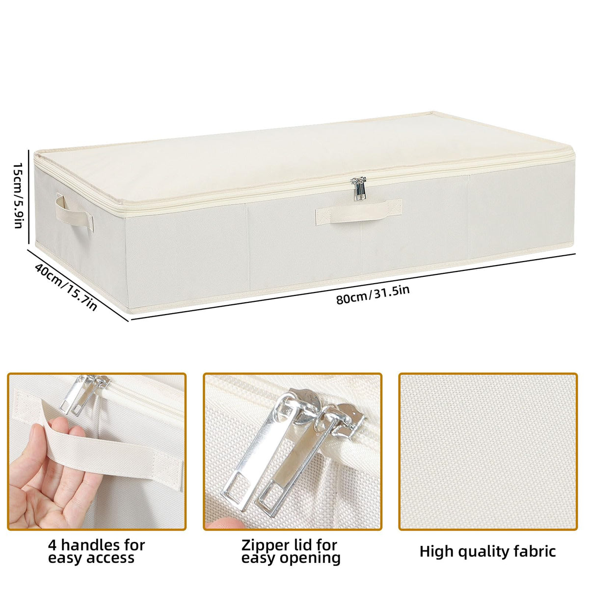 YheenLf Under Bed Storage Containers Organizers, Underbed Clothes Boxes with Reinforced Handles for Blanket, Sheets, Clothing, Shoes, Beige, 3-Pack,