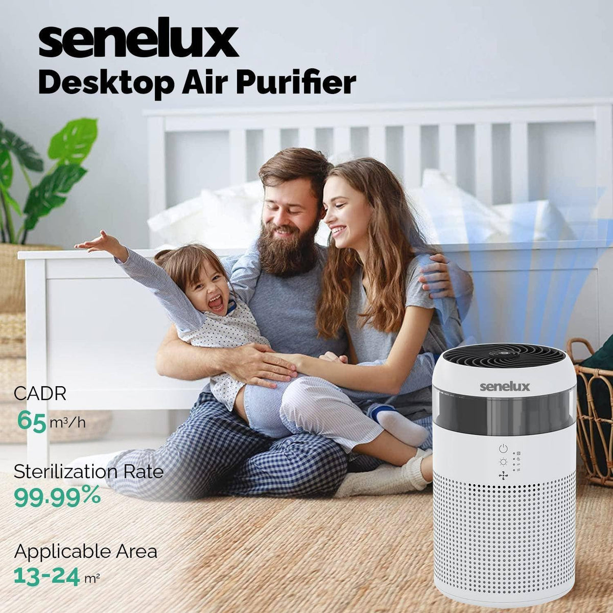 Senelux HEPA Air Purifier for Bedroom with 7 Light Colours, Mini Air Purifier for Home Office Living Rooms, Small Desktops for Pet Dander Mould Pollen