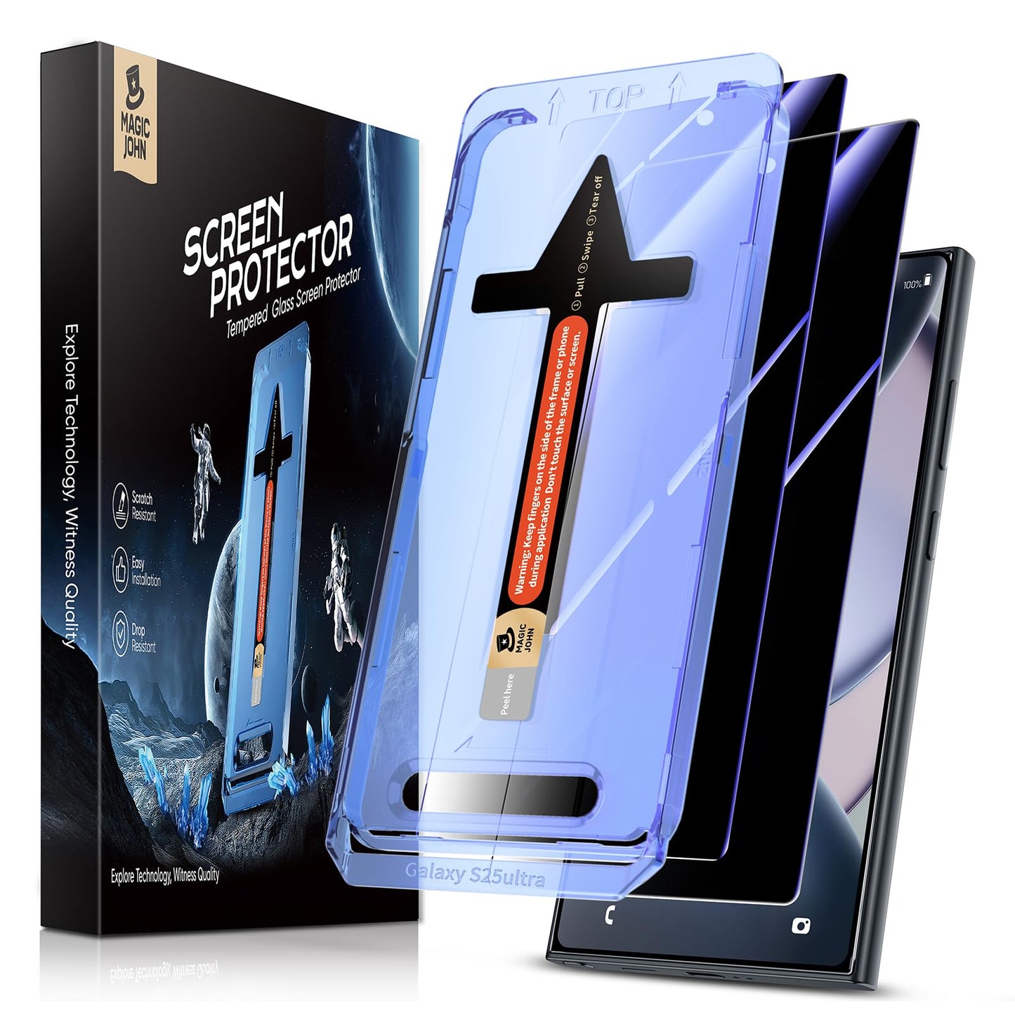 MAGIC JOHN 2 Pack for Samsung Galaxy S25 Ultra Privacy Tempered Glass Screen Protector, Bubble Free, Easy Installation, Auto Dust-Elimination, Case