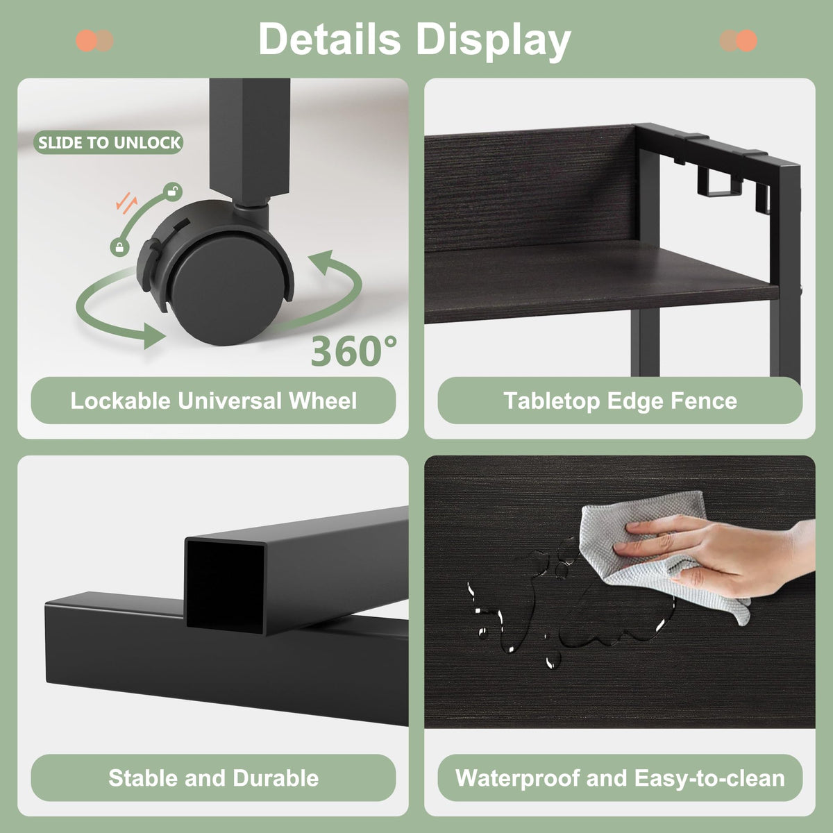 Lutown-Teen Chest of Drawers with Charging Station on Wheels, Black