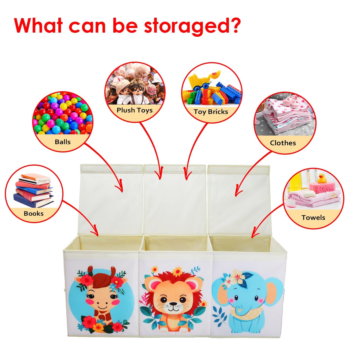 Decalsweet Extra Large Kids Toy Storage Box with Lid,Foldable Oxford Toy Storage Organizer Box with Mesh Pockets for Children-96?32?40cm-Toy Chest