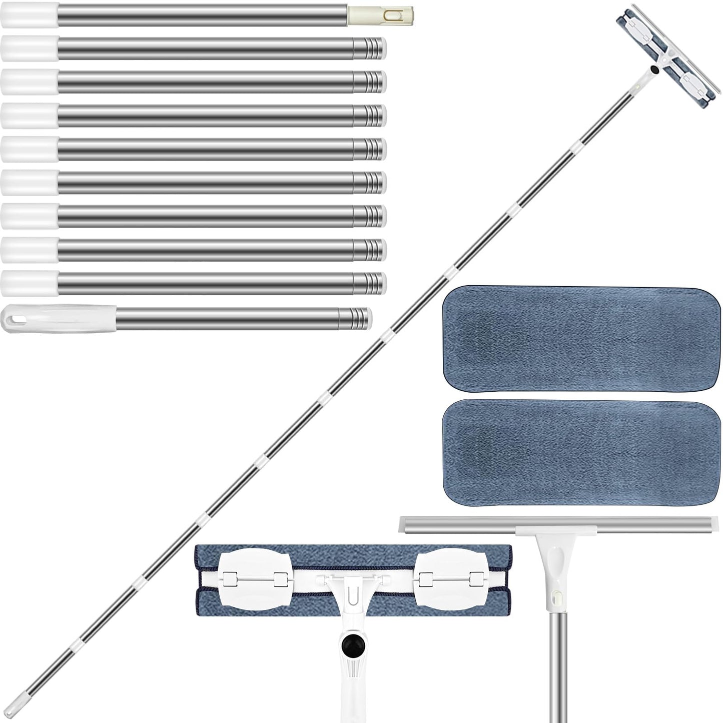 Window Cleaning Equipment 12.7 Foot (3.88 m), Telescopic Window Cleaner with 39 cm Window Squeegee, Long Reach Extendable Window Cleaning Pole for