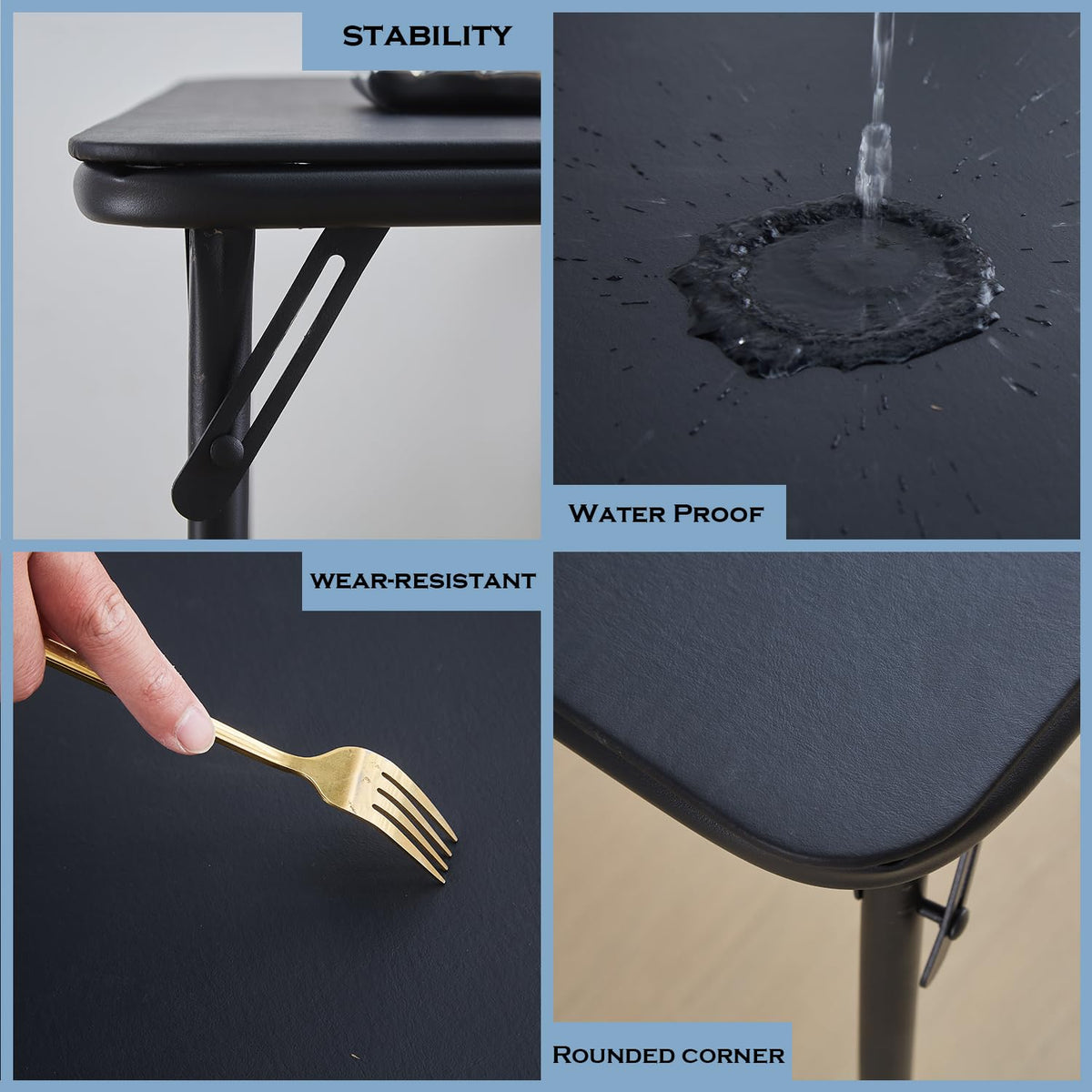 KAIHAOWIN Square Folding Table, Card Table for 4 People Dining Table Foldable Card Game Table Portable for Indoor Outdoor 33"x33"(85x85cm)-Black