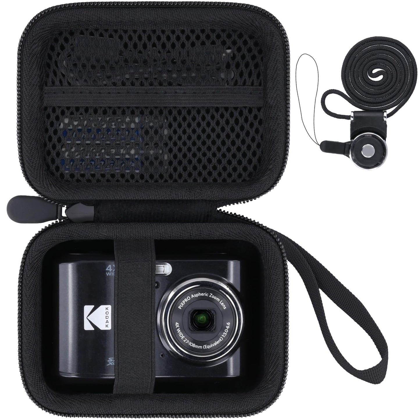 Khanka for Kodak PIXPRO FZ55/FZ45/FZ43 16MP Digital Camera Hard Travel Carrying Storage Case with Carry Handle and Neck Strap,Case Only (Black)