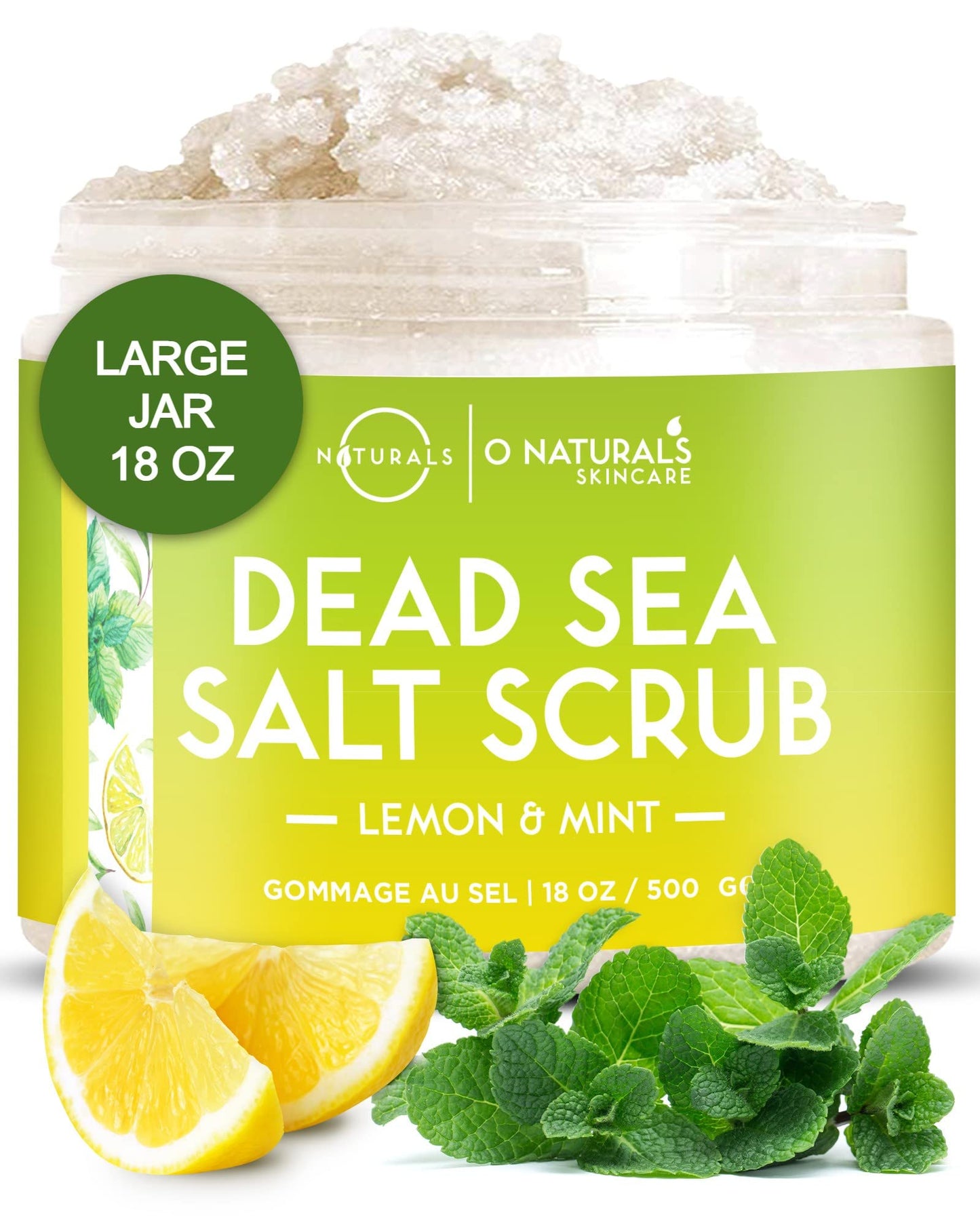 O Naturals Lemon Mint Dead Sea Salt Body Scrub ? Natural Body Exfoliator Scrub, Skin Exfoliating Products for Body & Feet, Foot Exfoliator Scrub,