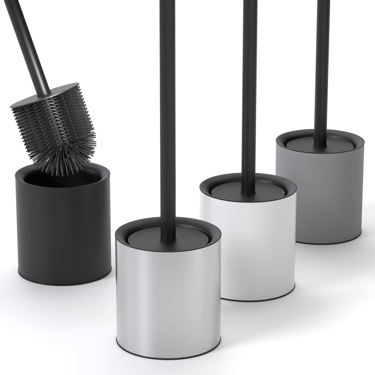 SAVEGA Silicone Toilet Brush Silver with Holder ? Discreet Stainless Steel Toilet Brush with Protective Lid ? Durable & Hygienic (Silver, 1-Pack)