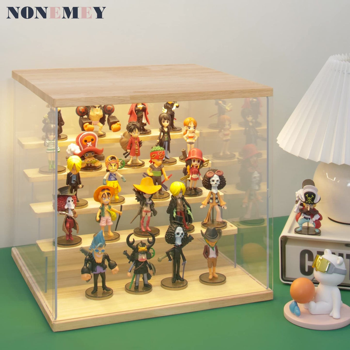 NONEMEY Clear Acrylic Display Case Stand with LED Light 2/3/4/5/6 Tier Storage Box Showcase Dustproof Organizer Box for Collectibles