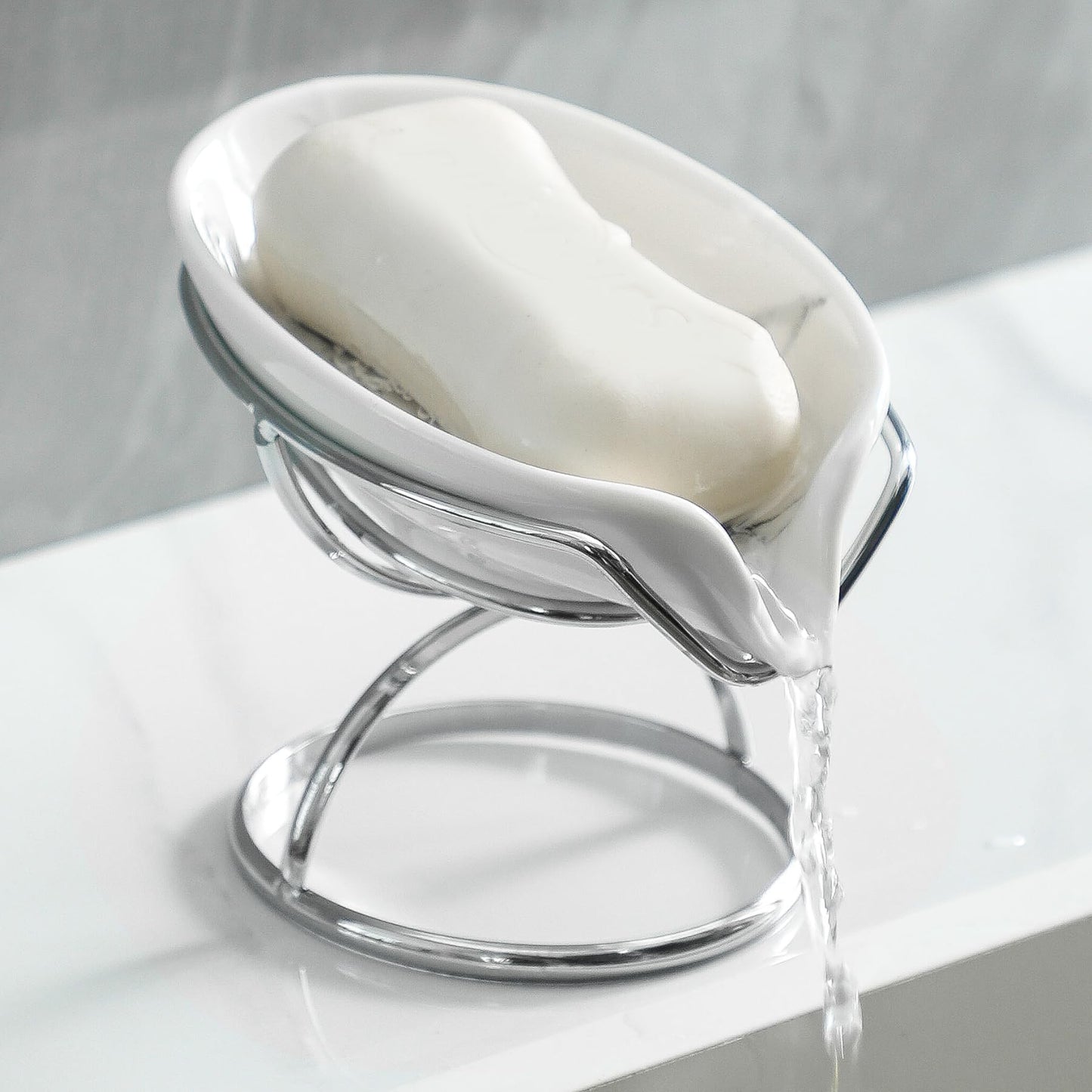 Dobbyby Leaf-Shaped Soap Dish ? Premium Ceramic Soap Bar Holder with Self-Drainage System ? Bar Soap Holder for Shower, Bathroom Sink, Kitchen ?