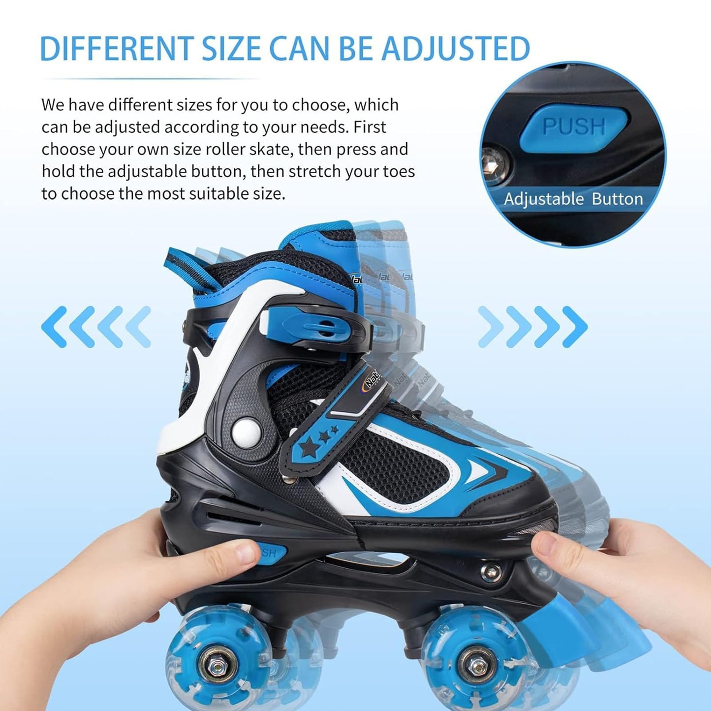 Nattork Kids Roller Skates for Boys Girls, 4 Sizes Adjustable Roller Skates with All Light up Wheels, Full Protection for Children's Indoor Outdoor