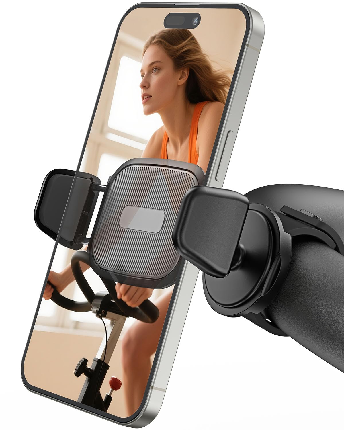 OQTIQ Phone Holder for Exercise Bike, Treadmill & Gym Equipment, 360? Rotation Universal Silicone Strap Mount for 4.7?6.9" Phones, Secure Anti-Slip