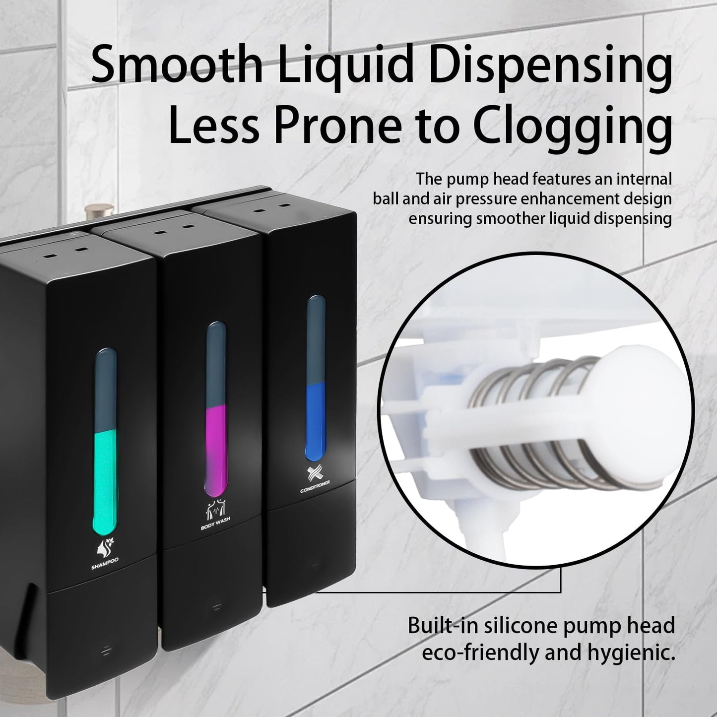 3 Chamber Shampoo and Conditioner Dispenser for Shower, Black(400ML)