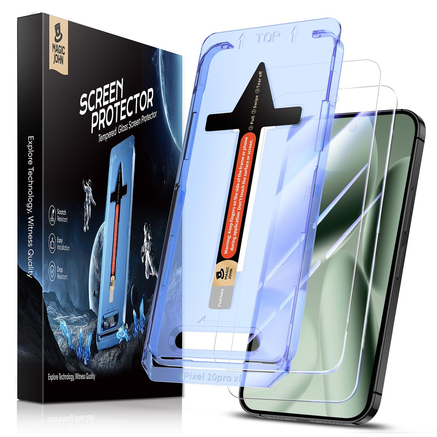MAGIC JOHN 2 Pack for Google Pixel 10 Pro XL Screen Protector, HD Tempered Glass Screen Protector with Dust Free Installation Tool, HD Screen, Anti-