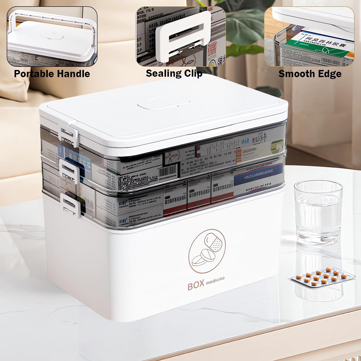 Chiziyixin Medicine Storage Box,Large Medication Storage Box with Lid,Household Medical Organiser Portable Emergency First Aid Container for Home