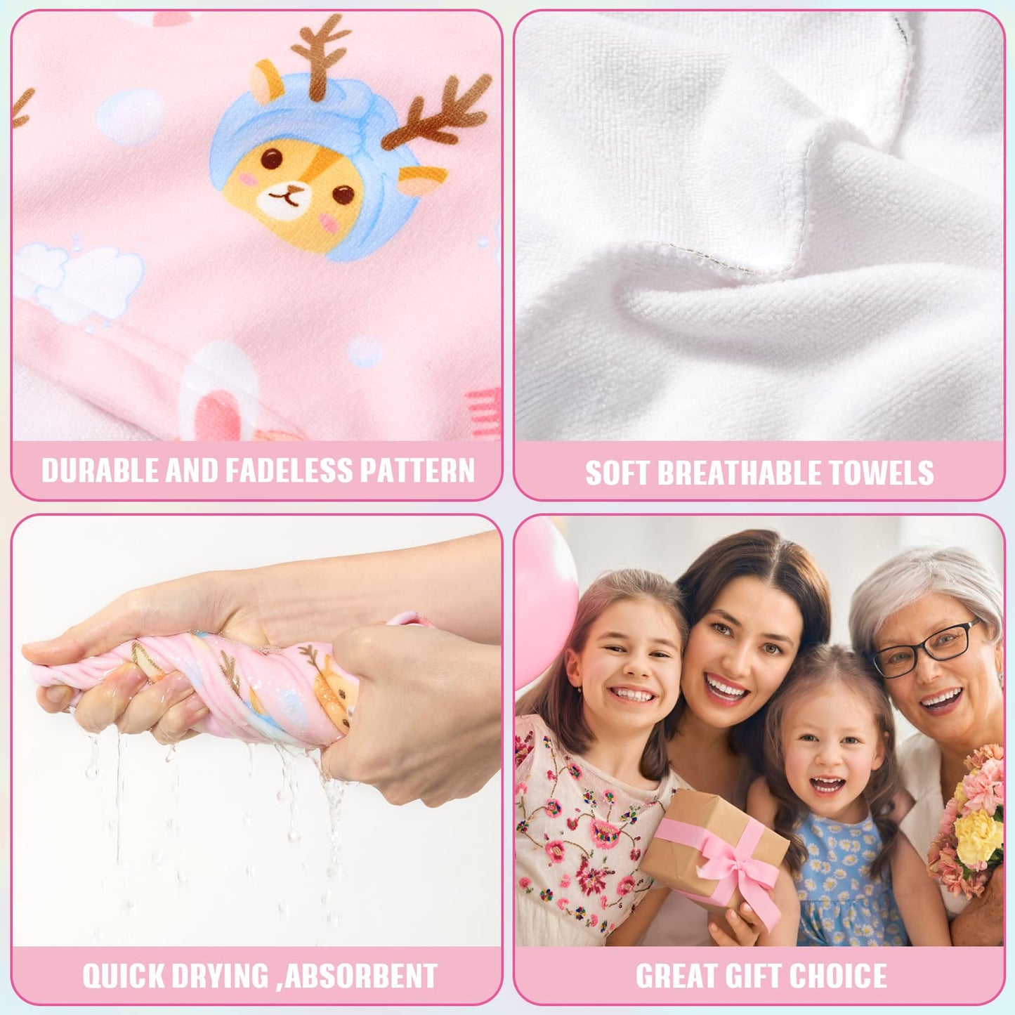WAWSAM 2 Pack Kids Hair Towel Wrap for Girls, Microfibre Hair Turban Towel Fast Drying, Hair Towel Wrap with Elastic Strap for Long Hair