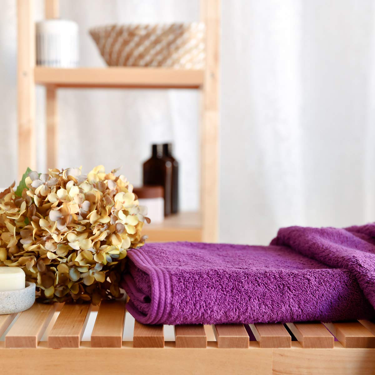 Sancarlos - Set of 4 Ocean Wash Basin Towels, Purple, 100% Cotton, 550 g/m2