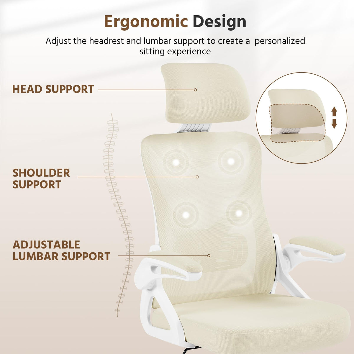 Yaheetech Ergonomic High Back Padded Office Chair with Lumbar Support Beige