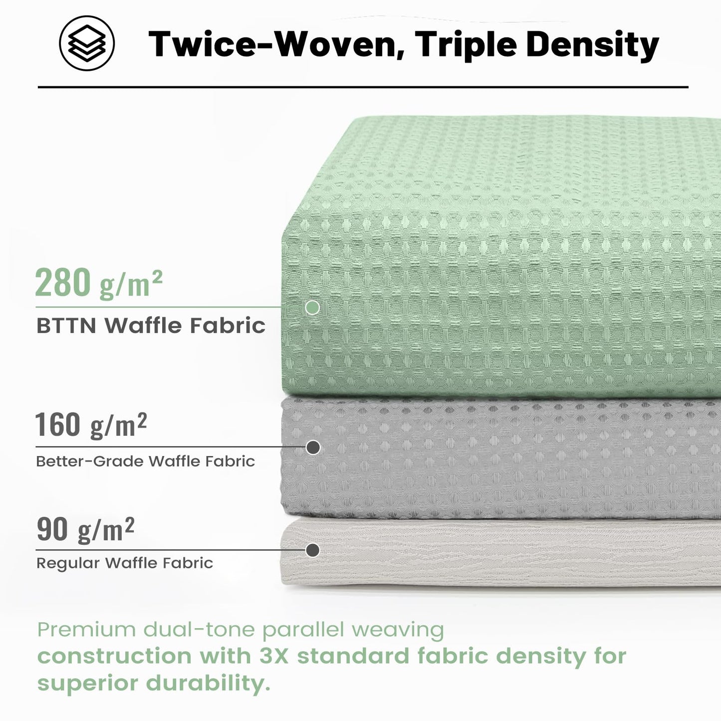 BTTN Extra Long Waffle Weighted Shower Curtain, 182x214cm, Mint Green