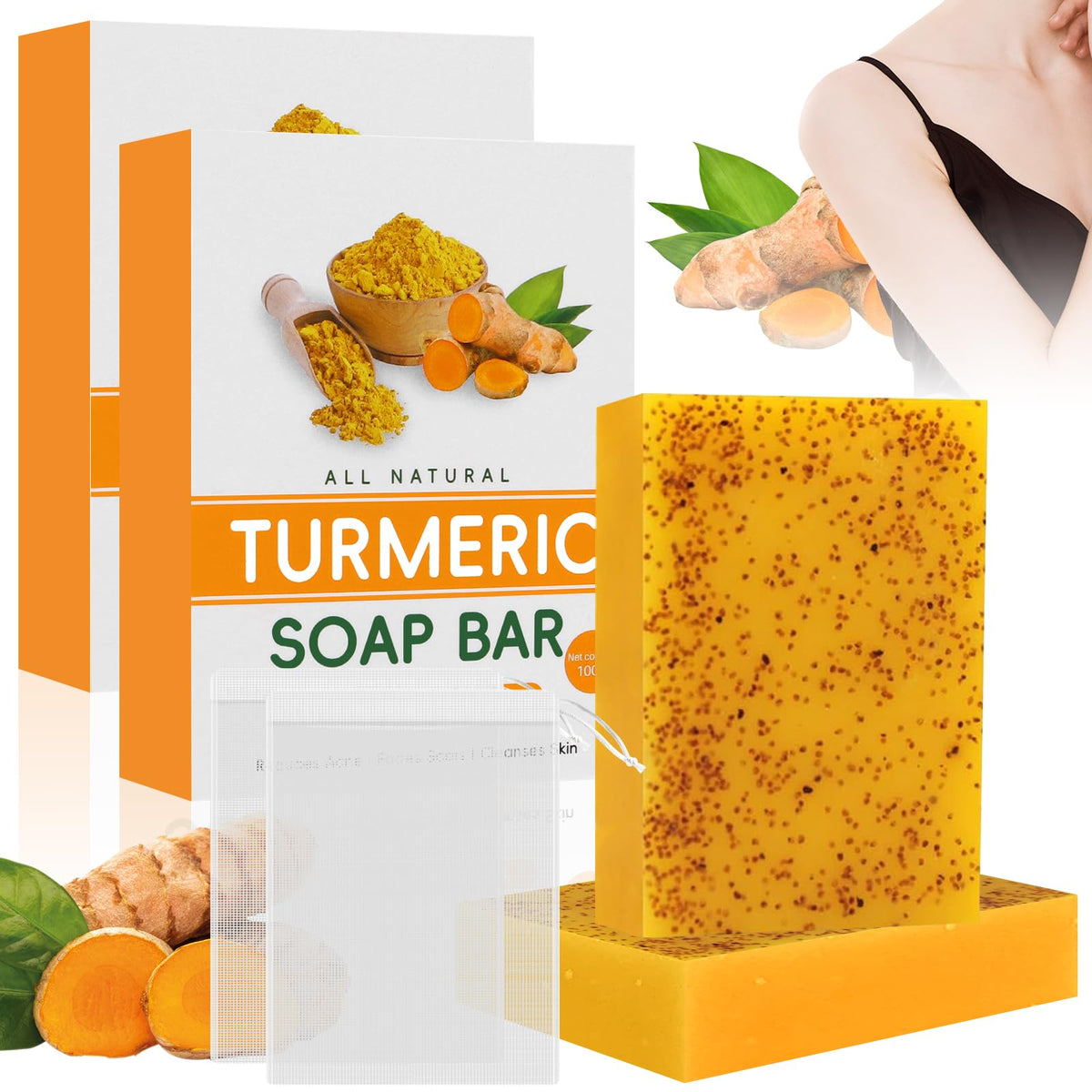 Turmeric Soap, Kojic Acid, Natural Brightening, Deep Cleaning Smooth Skin, Natural Turmeric Soap for Face and Body ?2PCS?