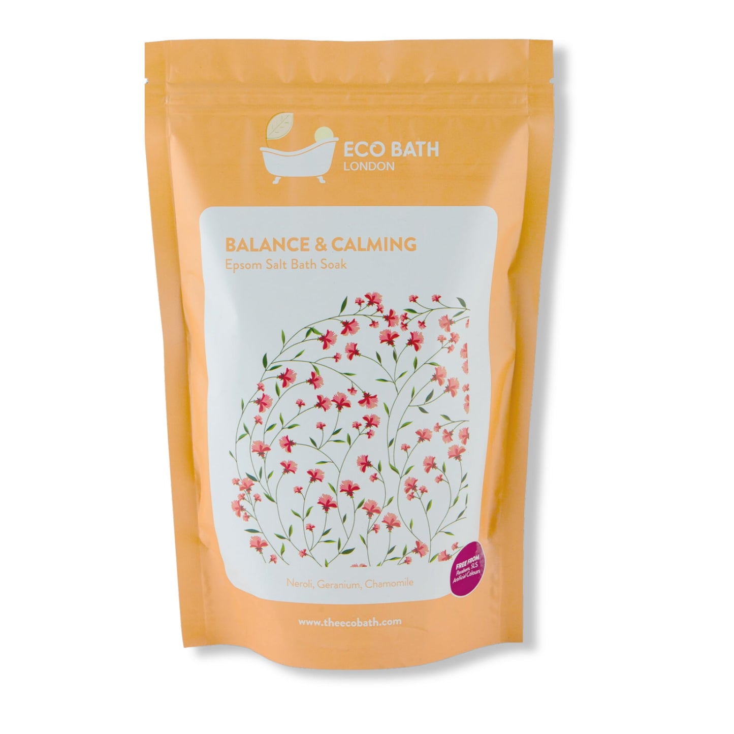 Eco Bath London Balance and Calming Epsom Salt Bath Soak - Pouch 1kg, Magnesium Bath Salt Infused with Neroli, Geranium, and Chamomile, Natural Epsom