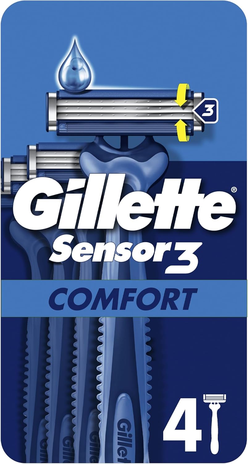 Gillette Sensor3 Comfort Disposable Razors for Men, Pack of 4