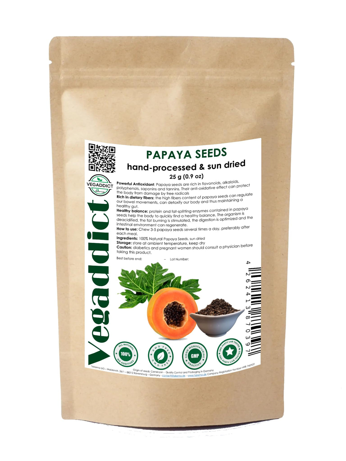100% Natural Sun Dried Papaya Seeds | High Papain & Carpain Content | No Additives | Vegan | Laboratory Tested | Gluten & Lactose Free | Ethycally
