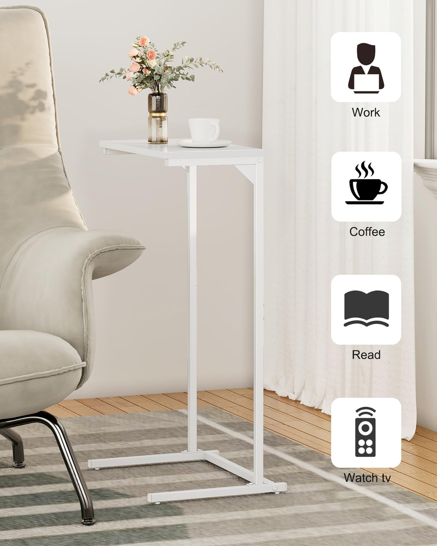 TUTOTAK C Shaped Side Table, Set of 2, Small End Table, 28.7 inch Tall Couch Sofa Table, Living Room, Bed Room, White V1TB01BW0712EU
