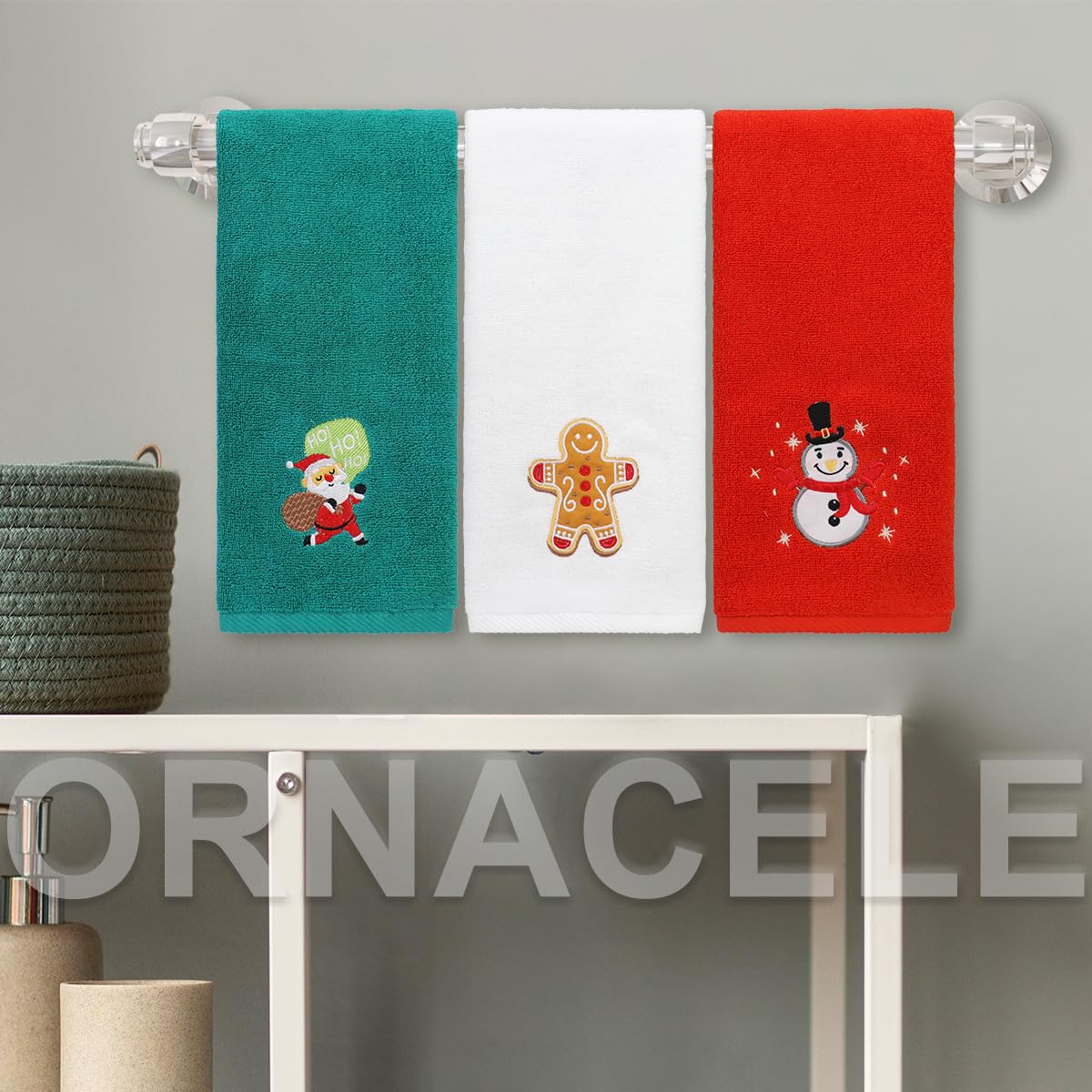 ORNACELE 3 Pack Large Size Christmas Hand Towels, 13.4 x 29.1 inch 100% Thick Cotton Christmas Kitchen Towels