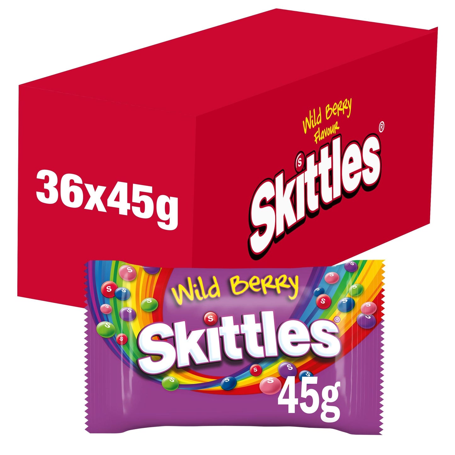 Skittles Wild Berry Sweets, Fruit Chewy Bulk Sweets Box, Sweets Gift Box, 36 Packs of 45g