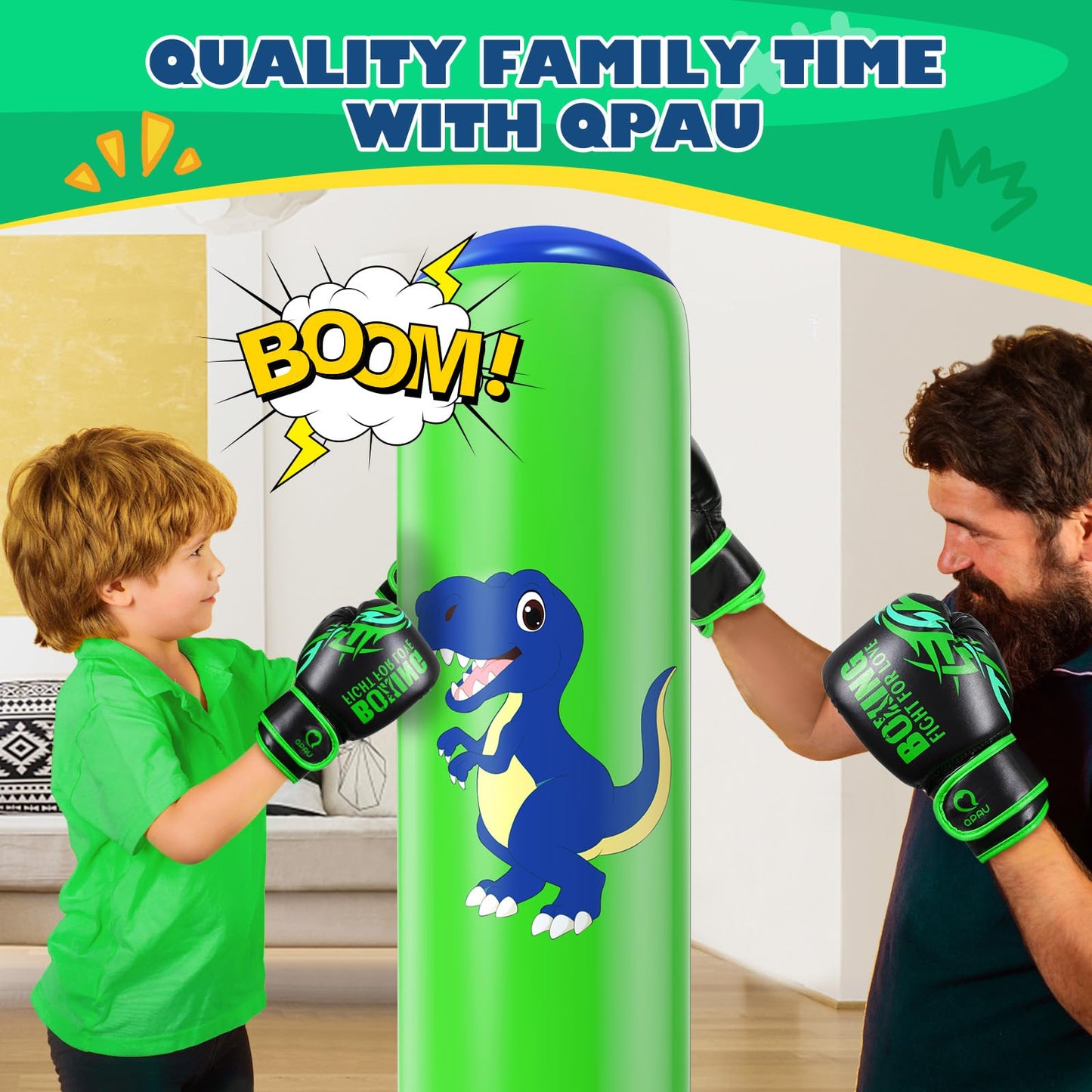 QPAU Inflatable Punching Bag, 48 Inch Stable Inflatable Boxing Bag for 3-6 Kids,Dinosaur Toy & Gifts for Boys and Girls, Kids Boxing Set for