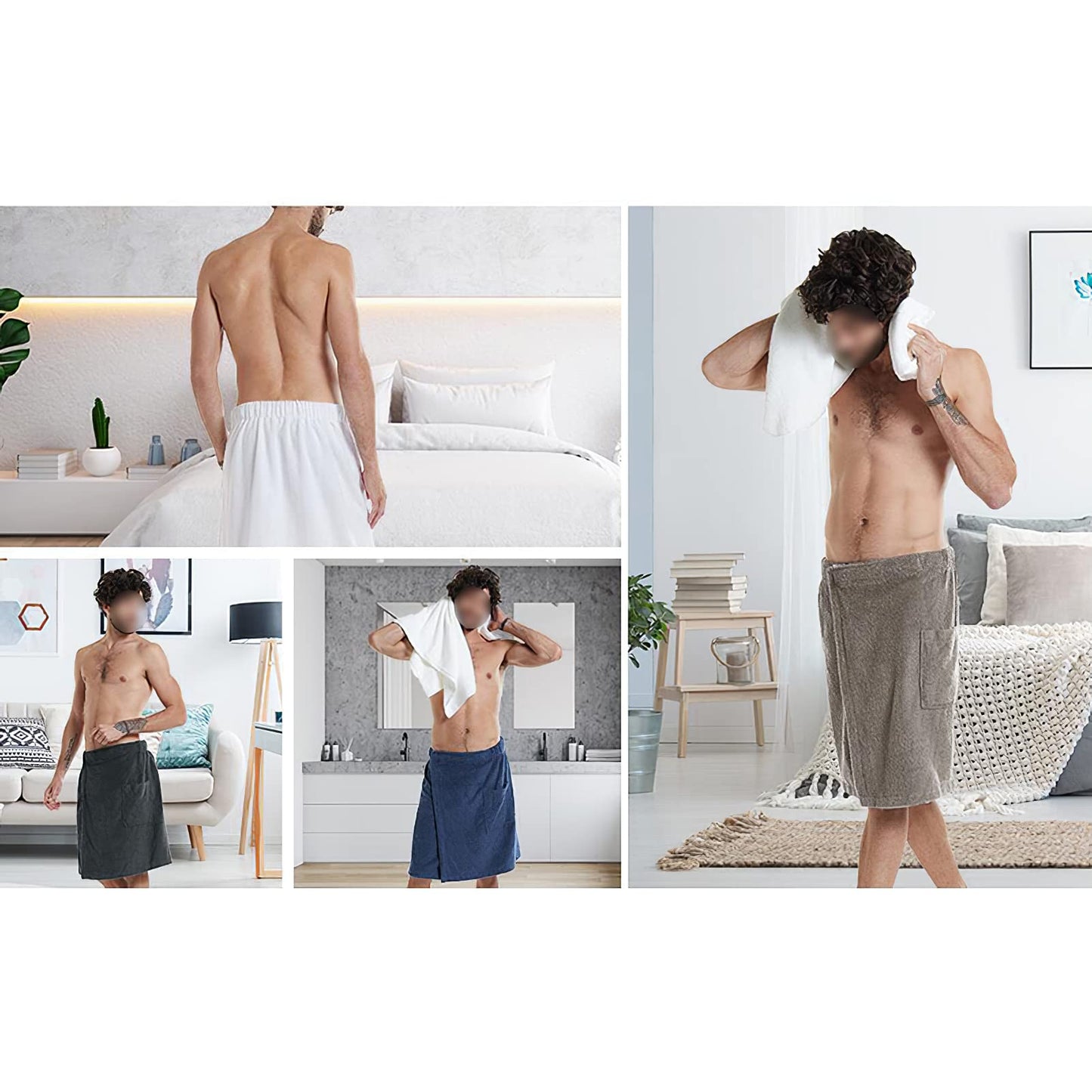 Jamron Mens Adjustable Bath Towel Wrap - Wearable Towel Skirt with Pocket for Gym Shower Sauna Spa & Beach Cover Ups Black L