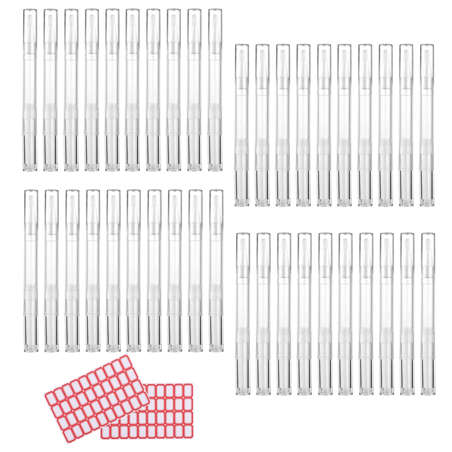 40pcs Cuticle Oil Pens, 3ml Empty Nail Polish Pens Transparent Twist Pen Refillable with Brush Tip and Label Stickers for Cosmetic Container Lip
