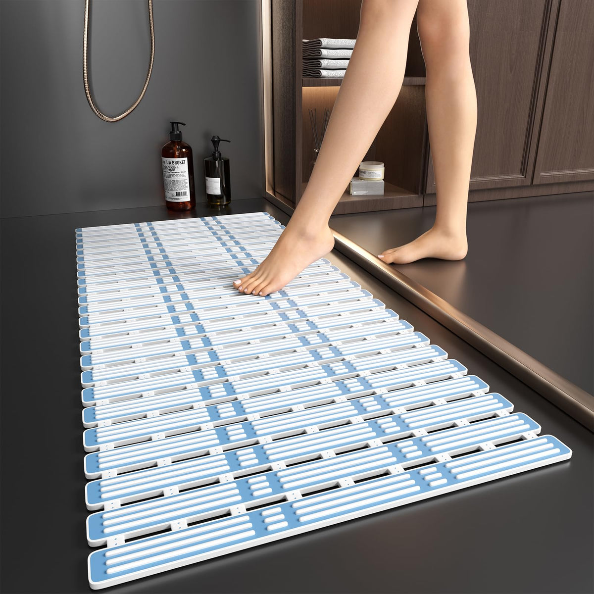 XIYUNTE Bath Mat Non Slip Anti Mould - 90x40cm Extra Long Bathtub Mats Non Slip Shower Mats for Inside Shower, TPE Anti Slip Shower Mat with Suction
