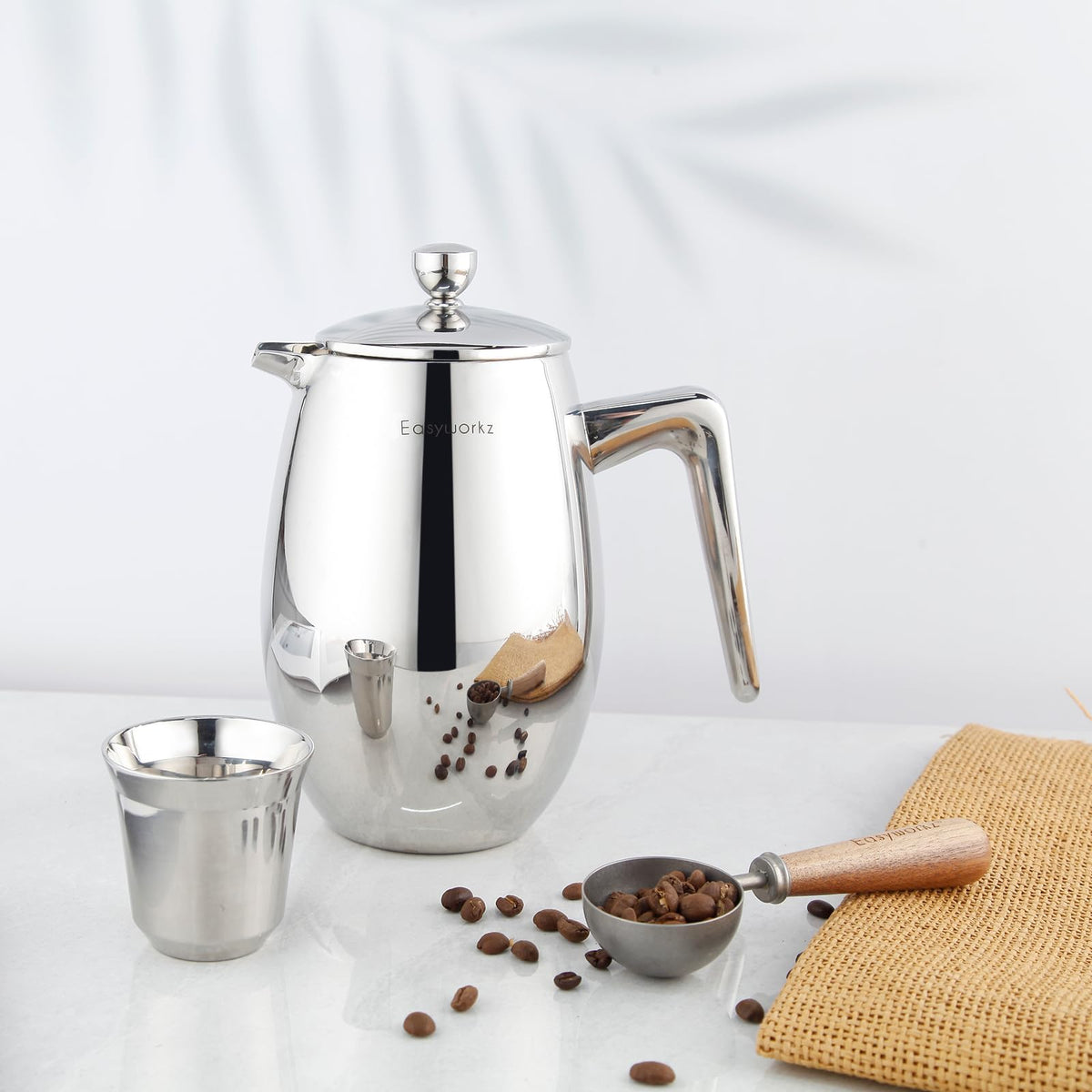 Easyworkz Nando Double Wall French Press Coffee Maker 1000ml Stainless Steel Insulated Thermal Cafetiere