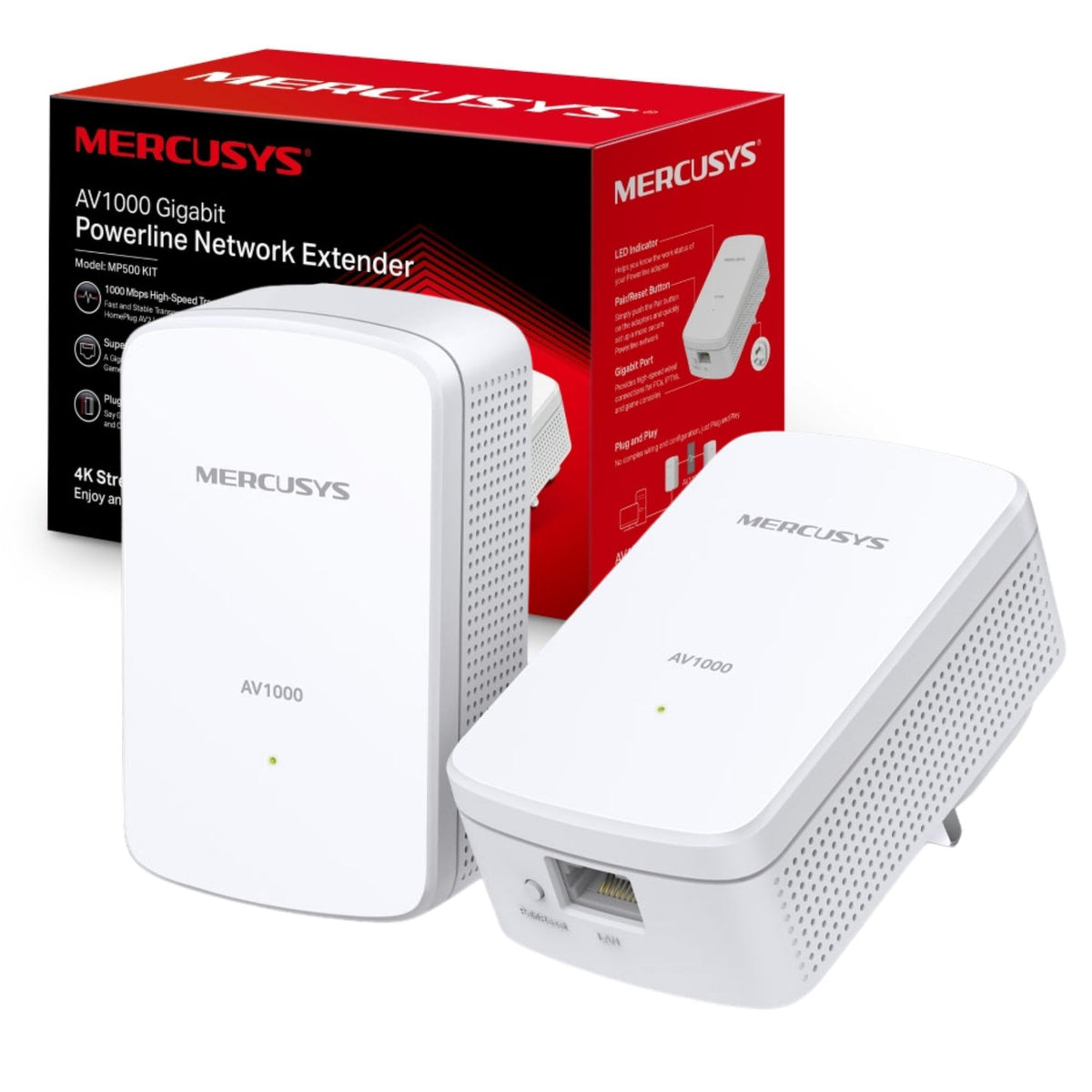 Mercusys MP500KIT AV1000 Gigabit Powerline Adapter Kit, Powerline Network Adapters Speed up to 1000 Mbps, 300 Meters Range, Easy Expansion, No