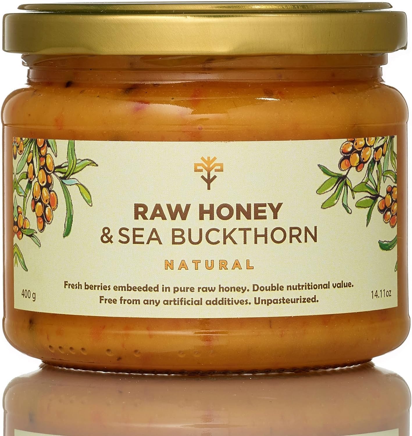 Earthbreath Raw Honey with Sea Buckthorn 400g - Pure, Unpasteurised, Unfiltered Raw Honey with Sea Buckthorn | Sugar Free Jam with No Additives Boosts