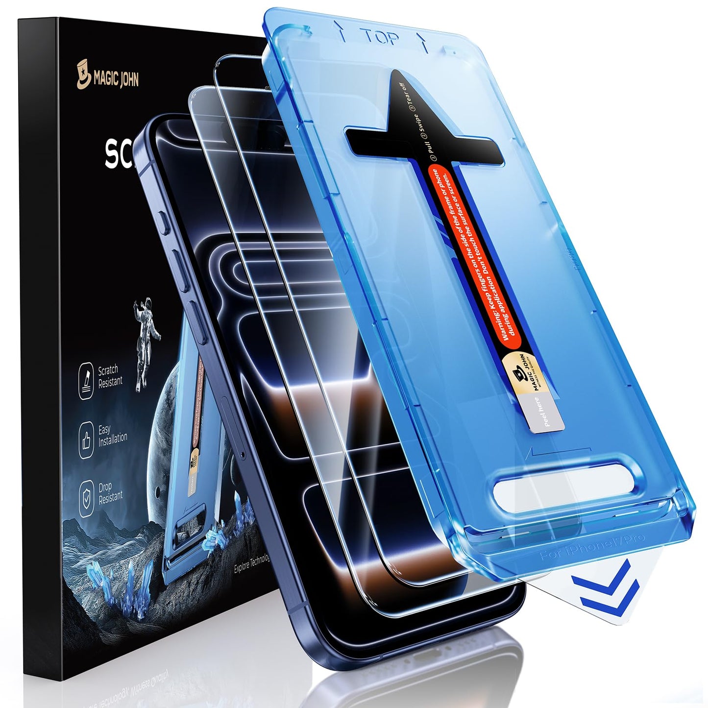 MAGIC JOHN 2 Pack for iPhone 17 Pro Tempered Glass Screen Protector 6.3 inch, Auto Dust-Elimination Installation, Bubble Free, Dynamic Island